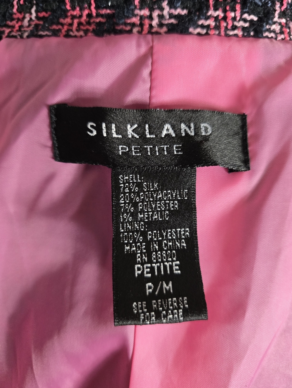 Pink and Black Whimisgoth Artsy Eclectic Tweed Silk Acrylic Jacket Cat Applique - Picture 8 of 9